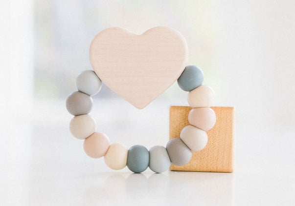 Heart Charm Silicone + Wood Teether - Bannor Toys