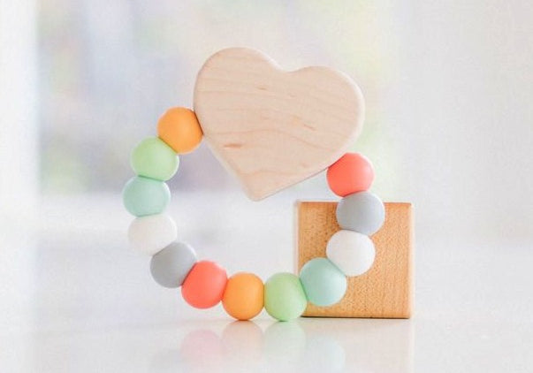 Heart Charm Silicone + Wood Teether - Bannor Toys