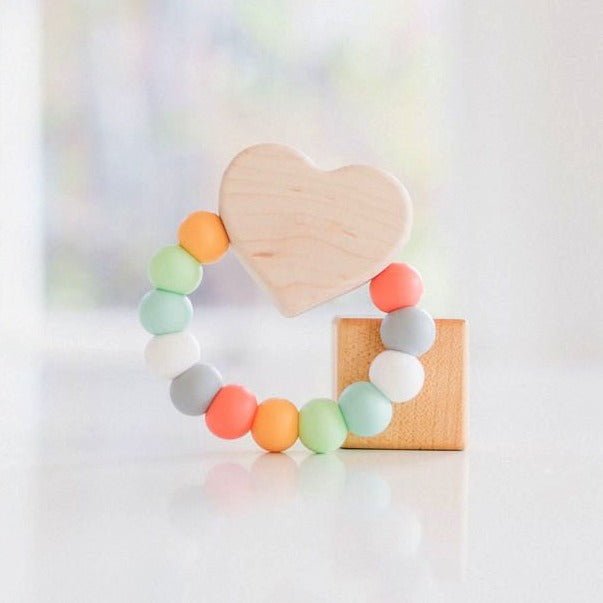 Heart Charm Silicone + Wood Teether - Bannor Toys