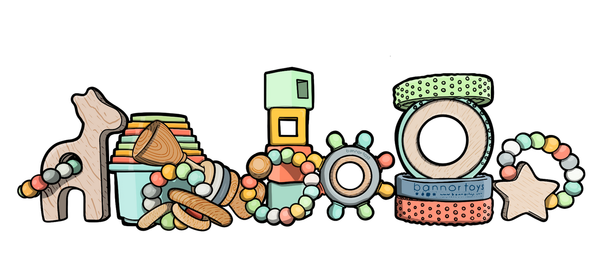 Custom logo wooden baby toys by Bannor Toys, handmade corporate and bulk gifts