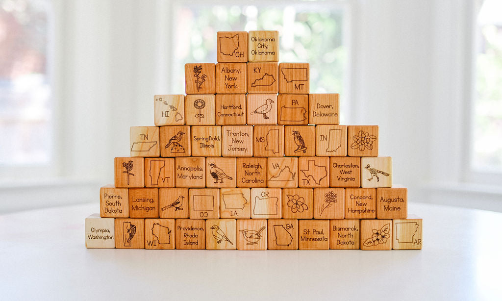 USA State Wooden Blocks, All 50 States - Bannor Toys