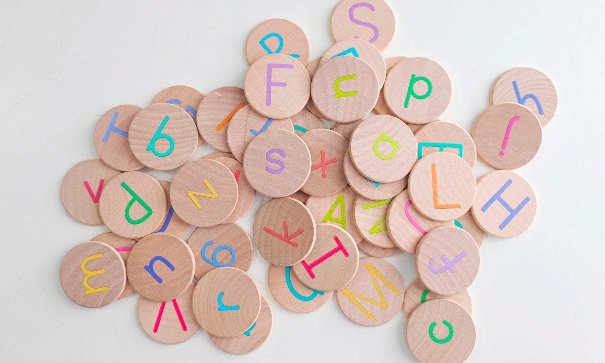 Wooden Alphabet Coins, Uppercase & Lowercase Set - Bannor Toys