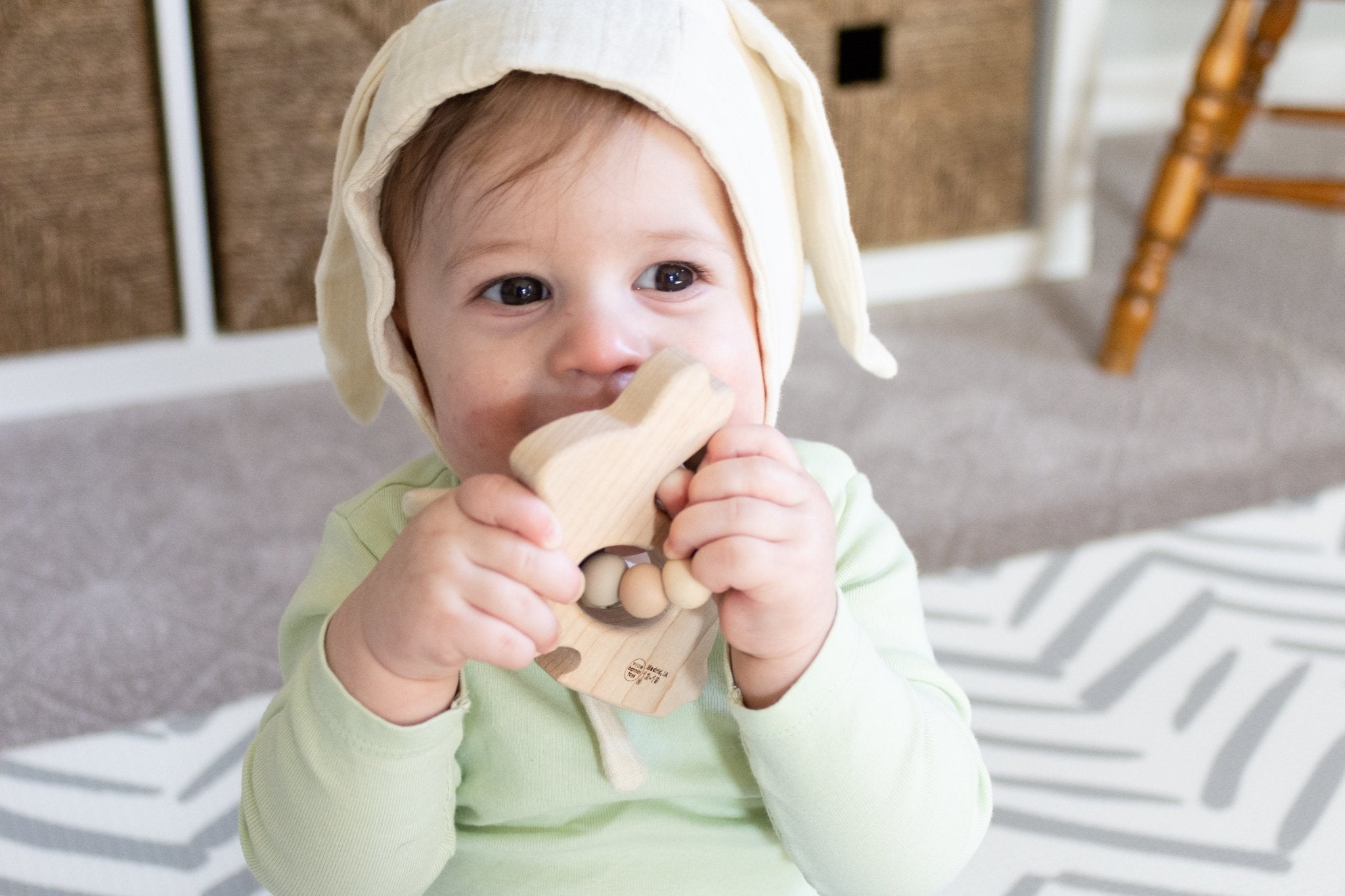 Bunny Wooden Grasping Toy with Teething Beads - Bannor Toys