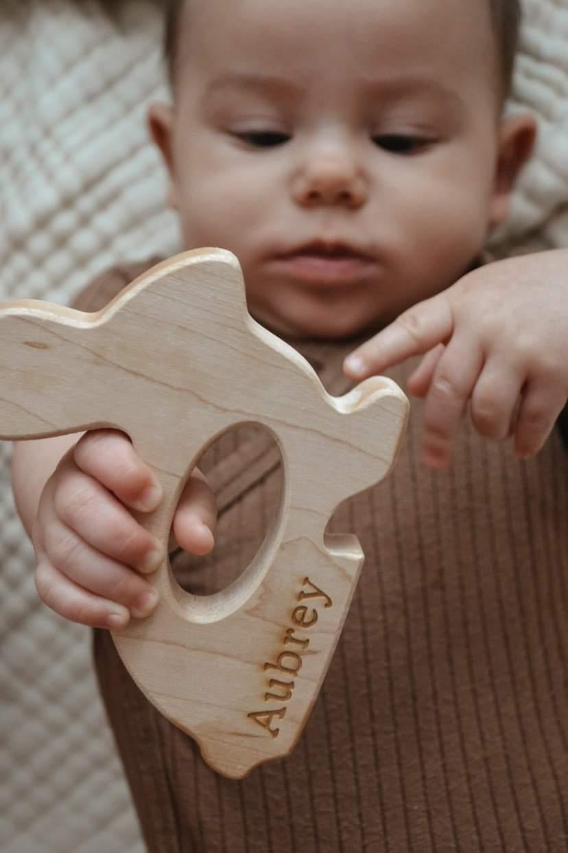 Bunny Wooden Grasping Toy with Teething Beads - Bannor Toys