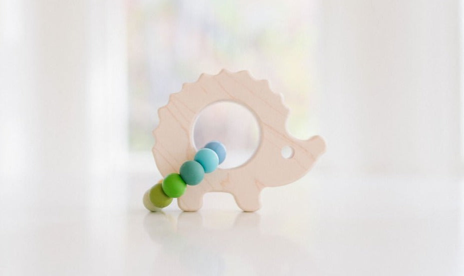Hedgehog Wooden Baby Grasping Toy with Teething Beads - Bannor Toys