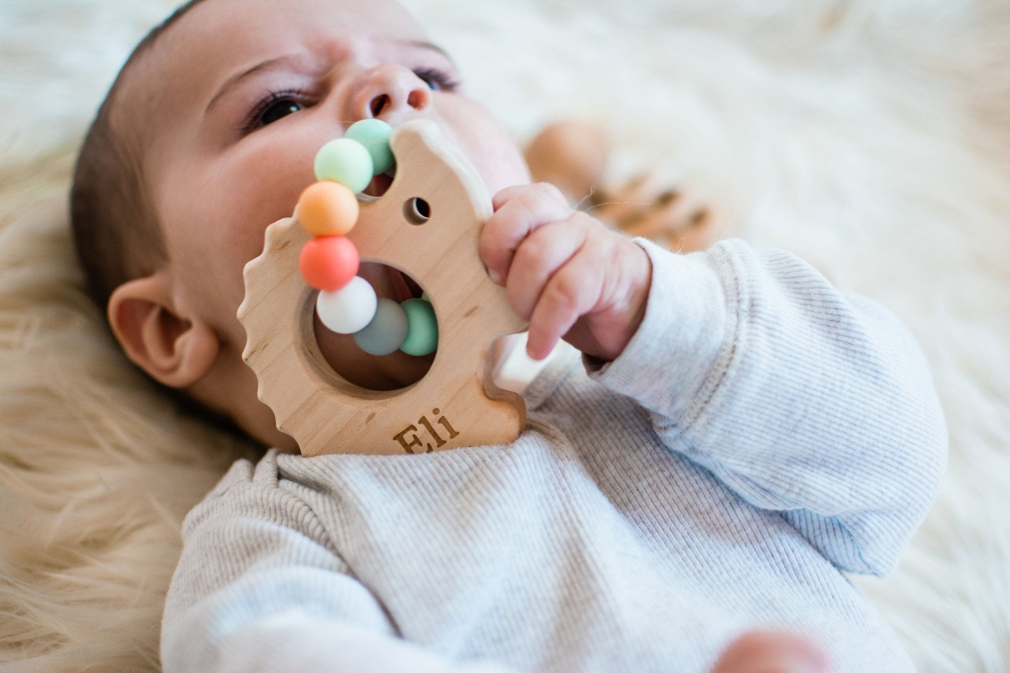 Hedgehog Wooden Baby Grasping Toy with Teething Beads - Bannor Toys