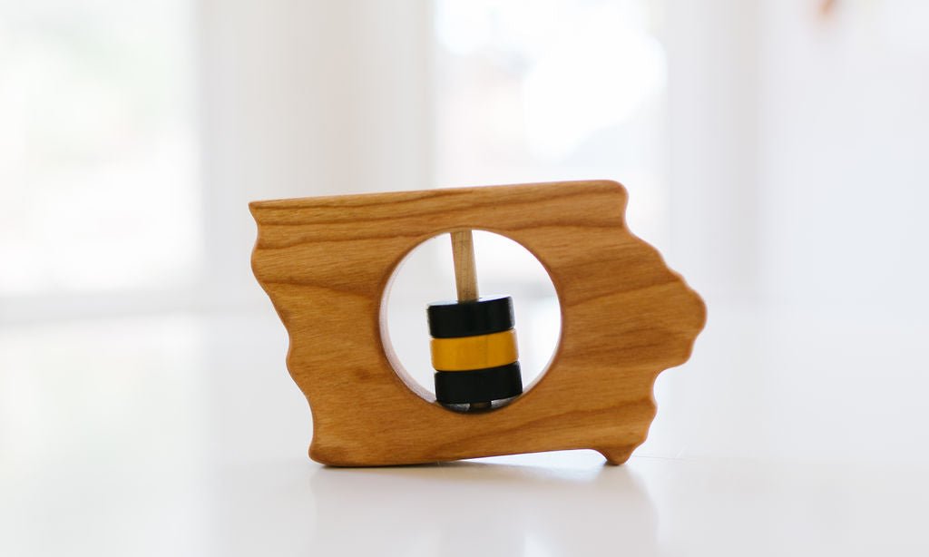 Iowa State Wooden Baby Rattle™ - Bannor Toys - Gold and Yellow disc colors